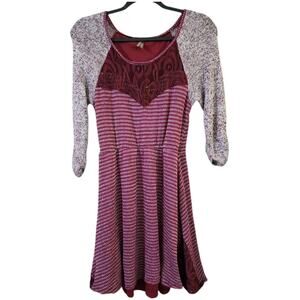 Vanity Womens Mini Sweater Dress Size S Burgundy 3/4 Sleeve High Waist Lined